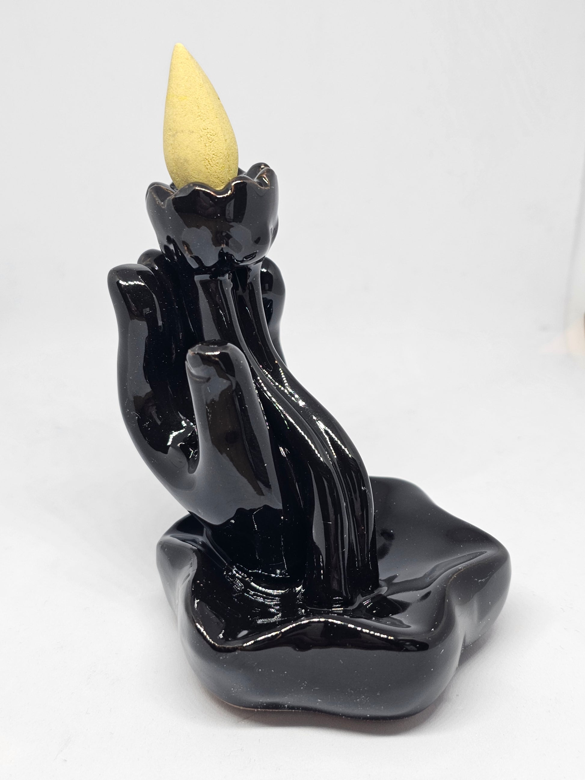 Backflow Incense Cone Burner - Hand with Lotus - Rivendell Shop