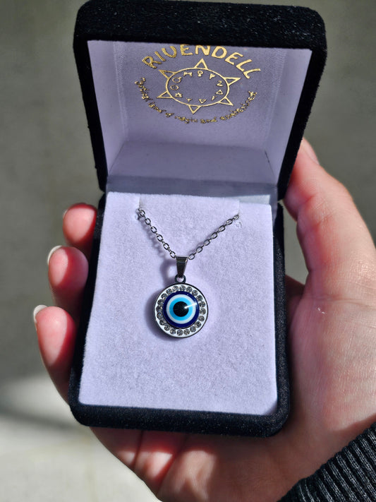 Evil Eye Pendant - Silver Diamante