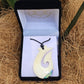 Bone Pendant with Paua - Hei Matau - Rivendell Shop