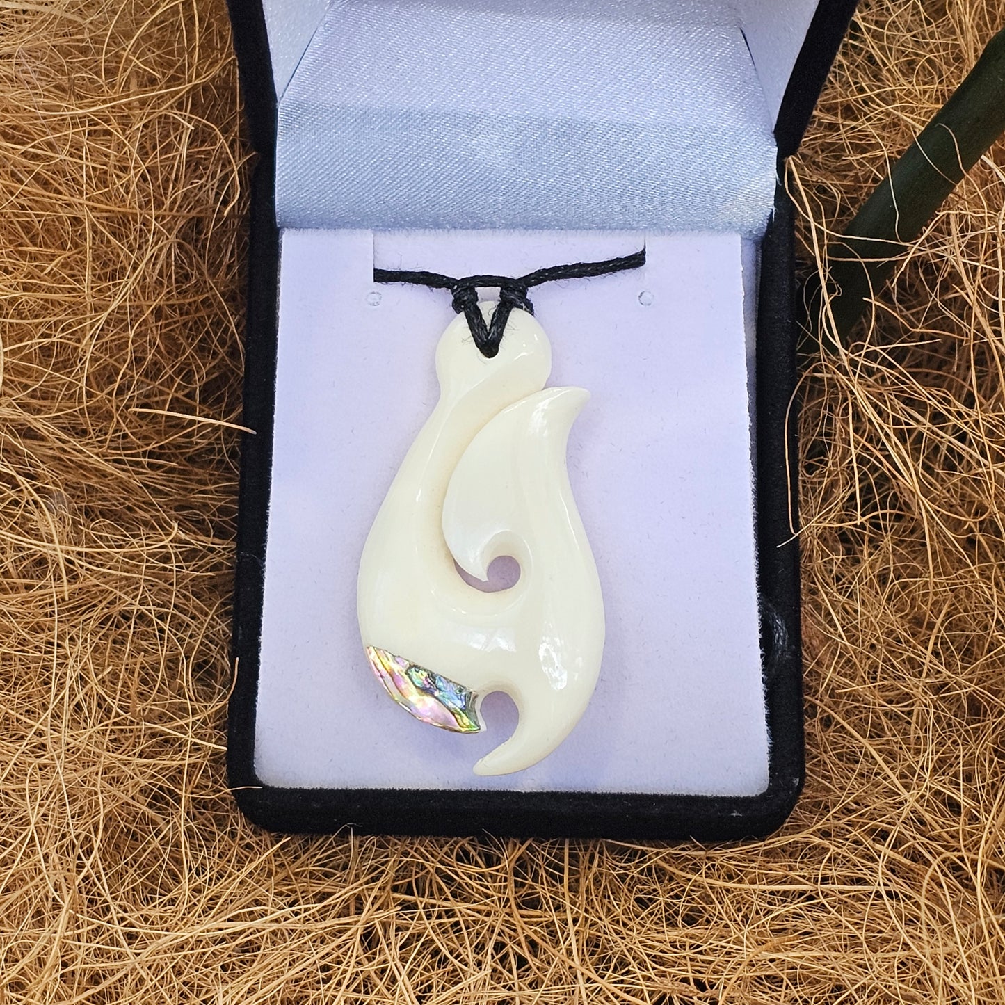 Handcarved Bone Pendant with Paua