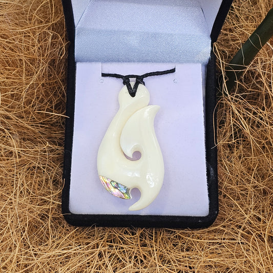 Handcarved Bone Pendant with Paua - Rivendell Shop