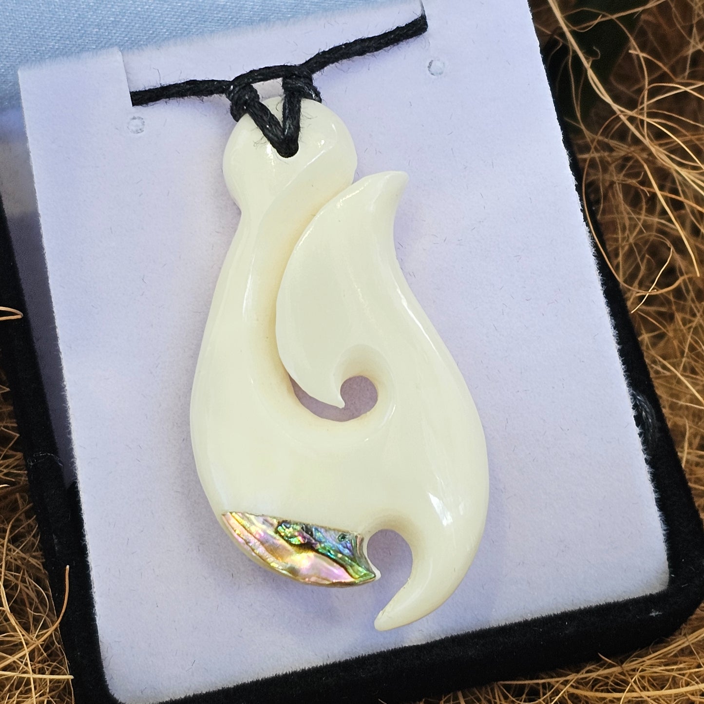 Handcarved Bone Pendant with Paua