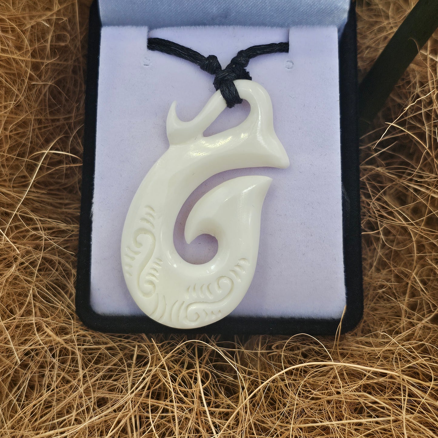 Handcarved Fish Hook Bone Carving Pendant