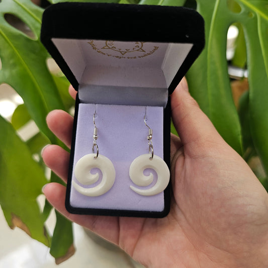 Handcarved Bone Koru Earrings