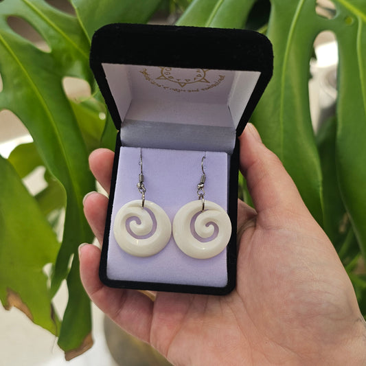 Handcarved Bone Koru Earrings