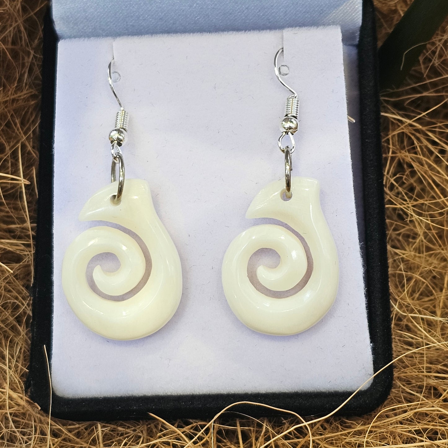 Handcarved Bone Koru Earrings