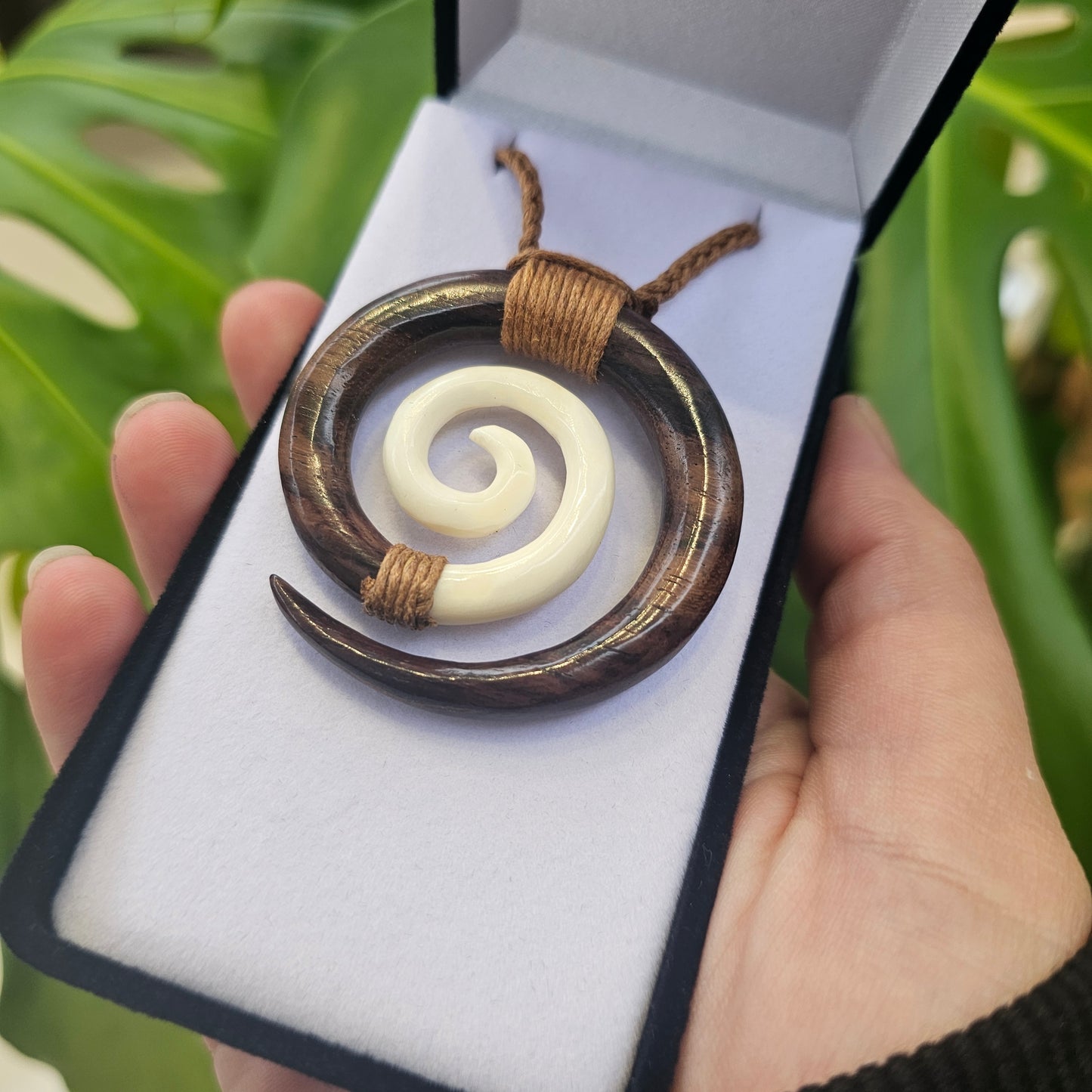 Koru Bone Pendant with Wood - Rivendell Shop