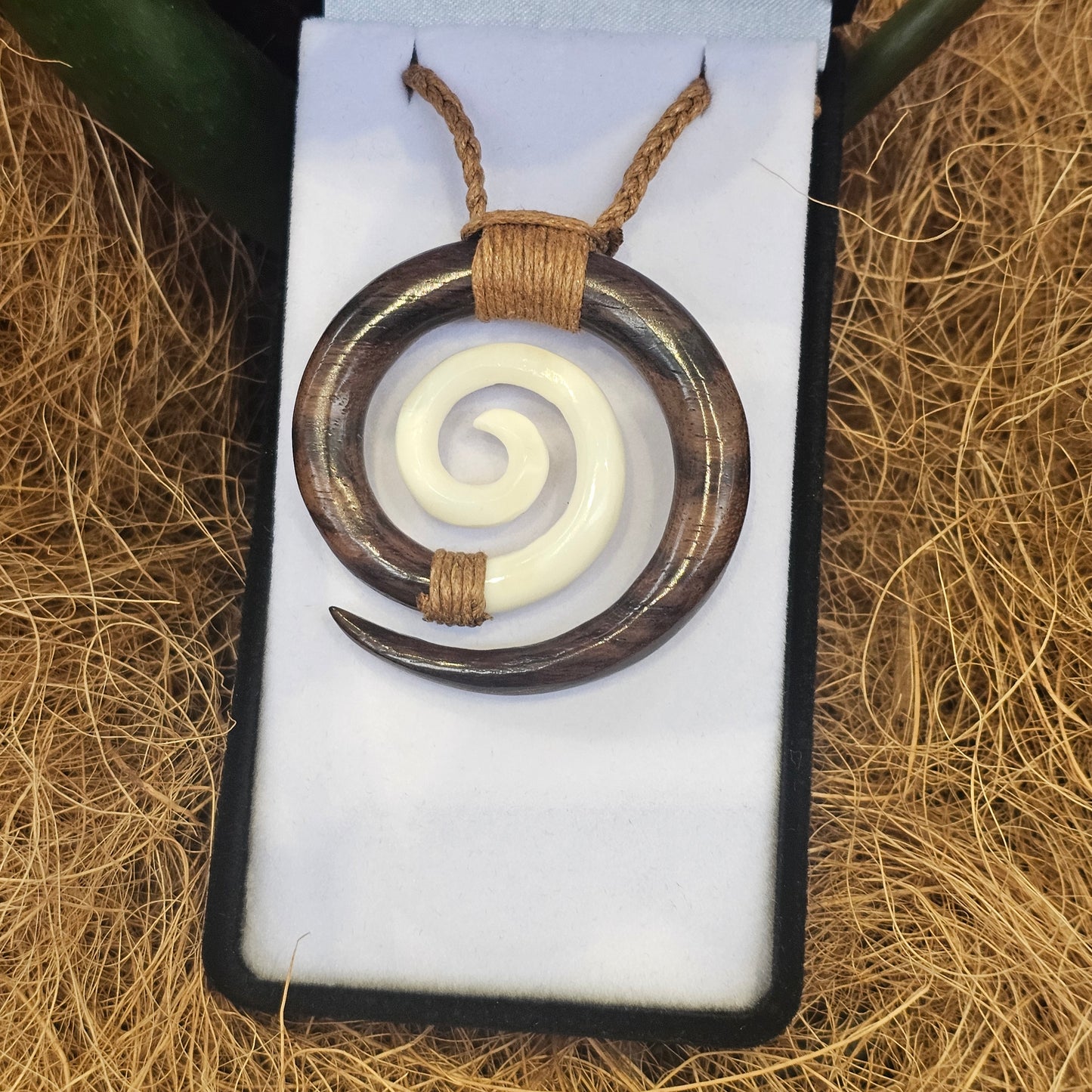 Koru Bone Pendant with Wood - Rivendell Shop