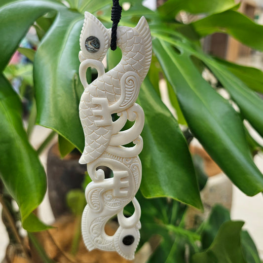 Manaia Large Bone Pendant with Paua