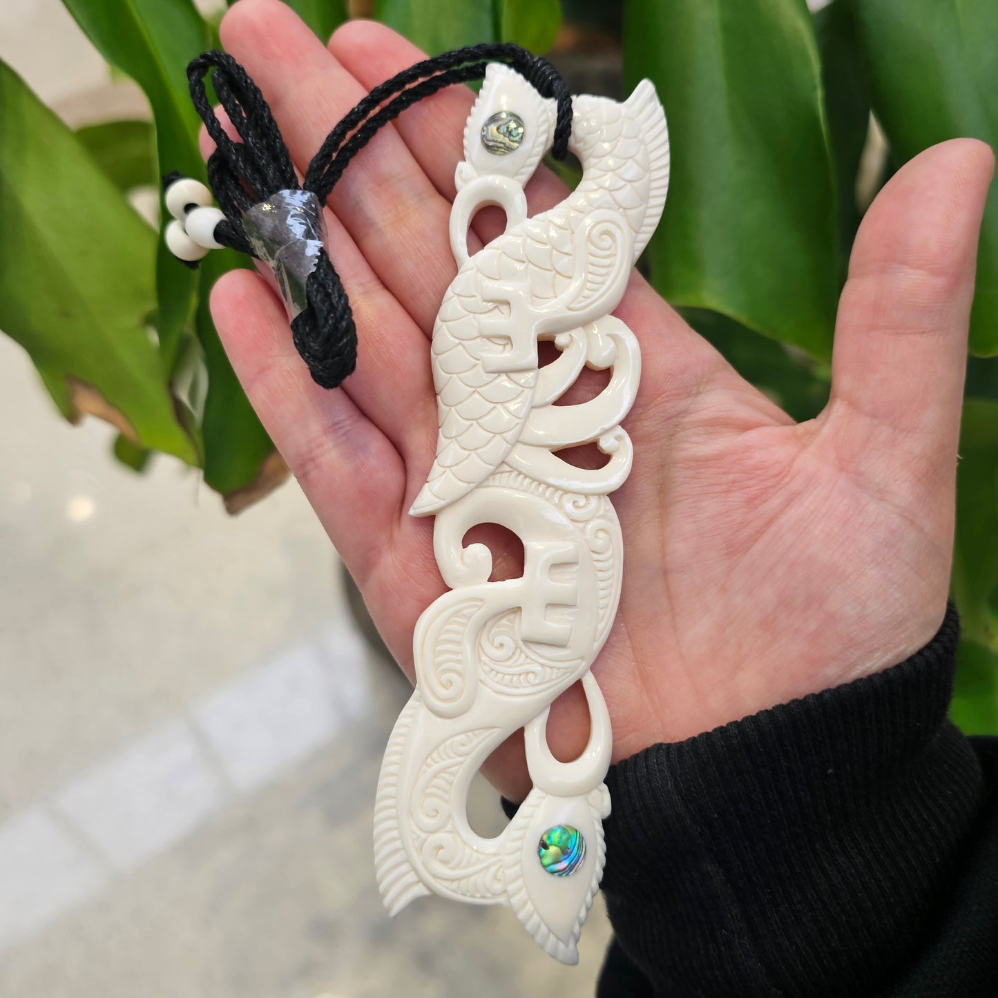 Manaia Large Bone Pendant with Paua