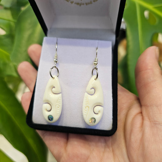 Bone Earrings with Koru indentation