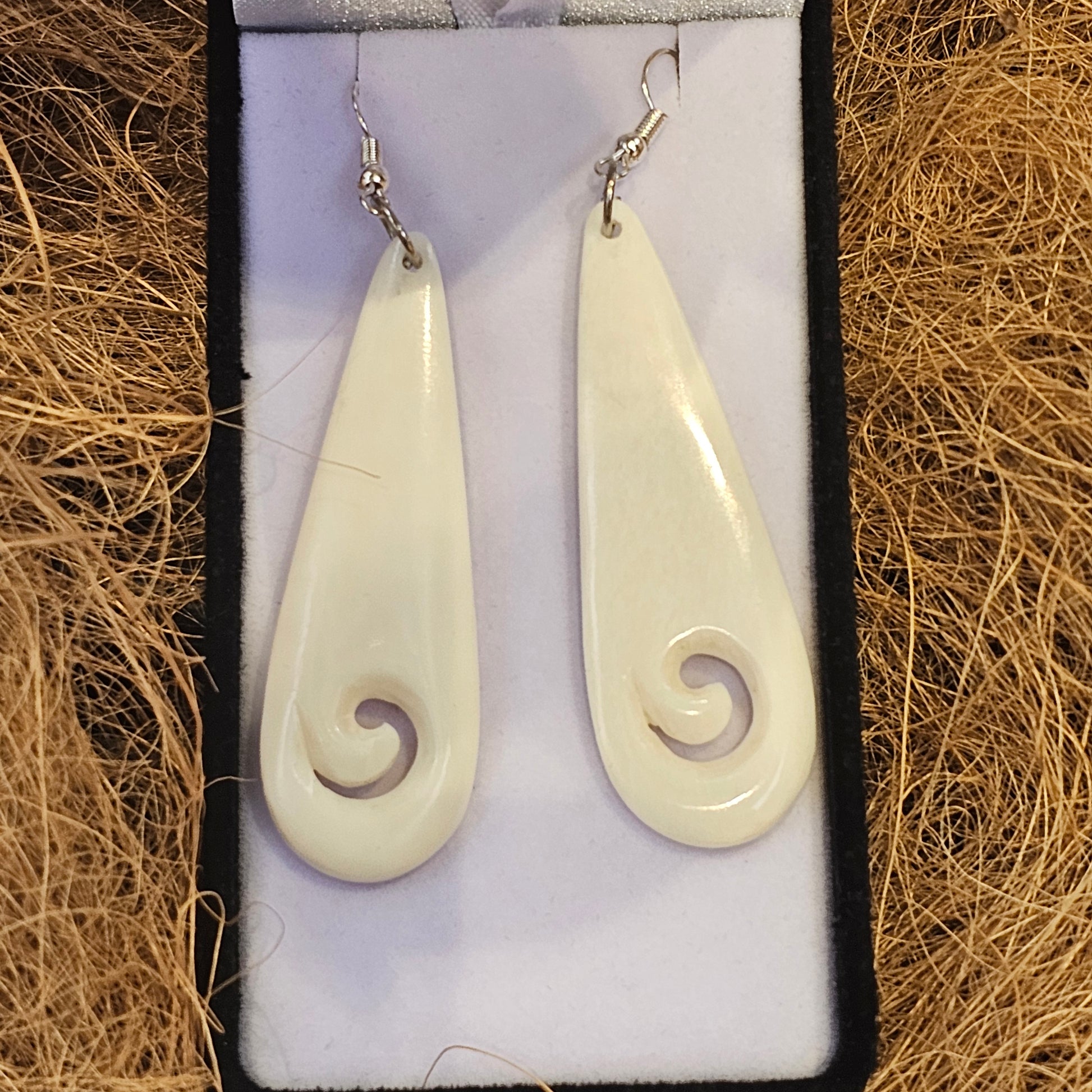 Long Bone Earrings with Koru - Rivendell Shop