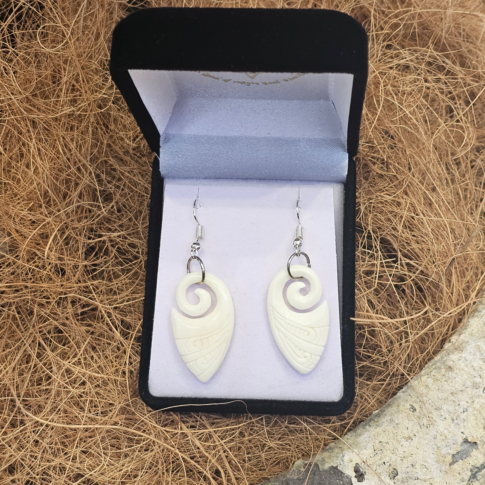 Koru with Indentation Bone Earrings - Rivendell Shop