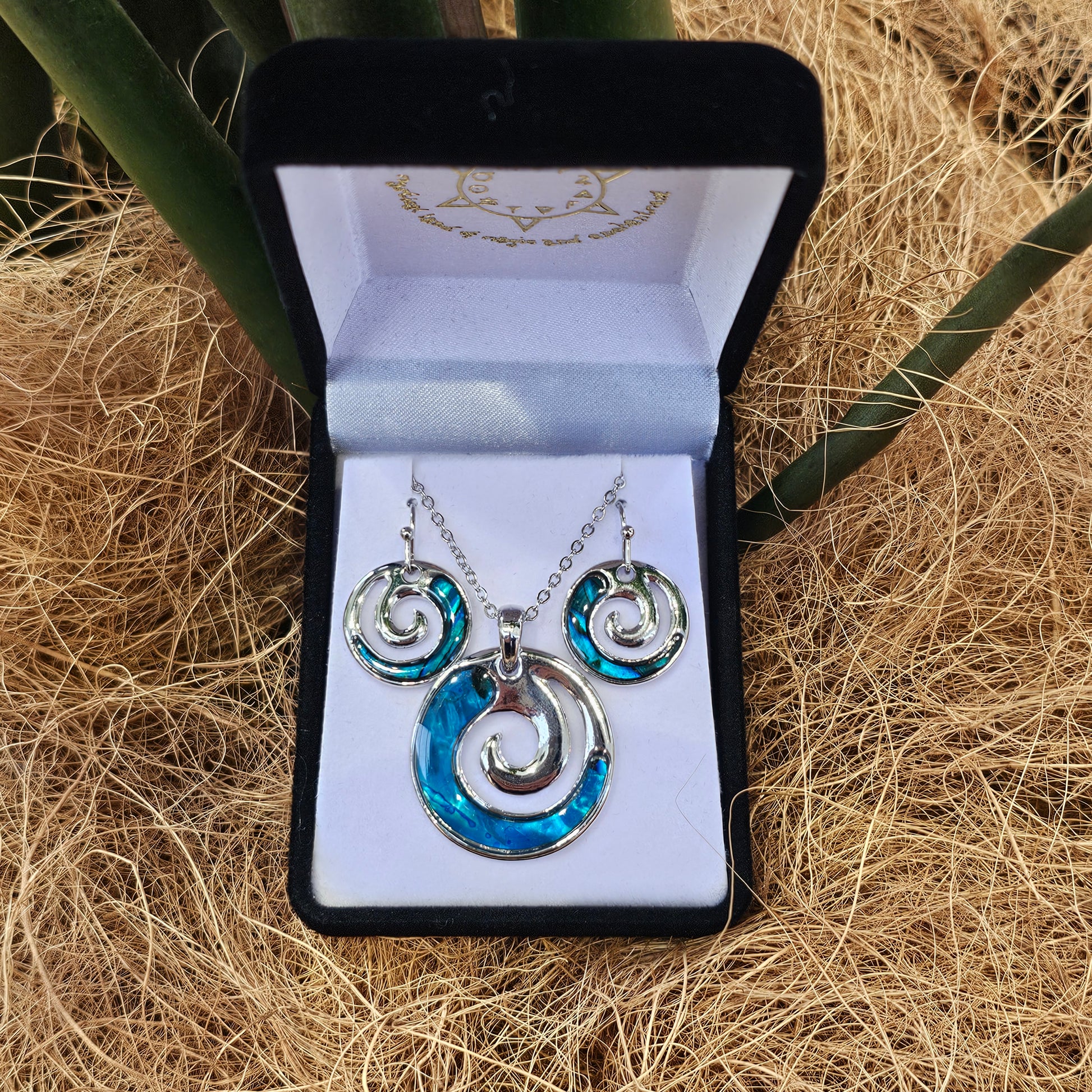 Paua Pendant & Earrings Set - Koru - Rivendell Shop