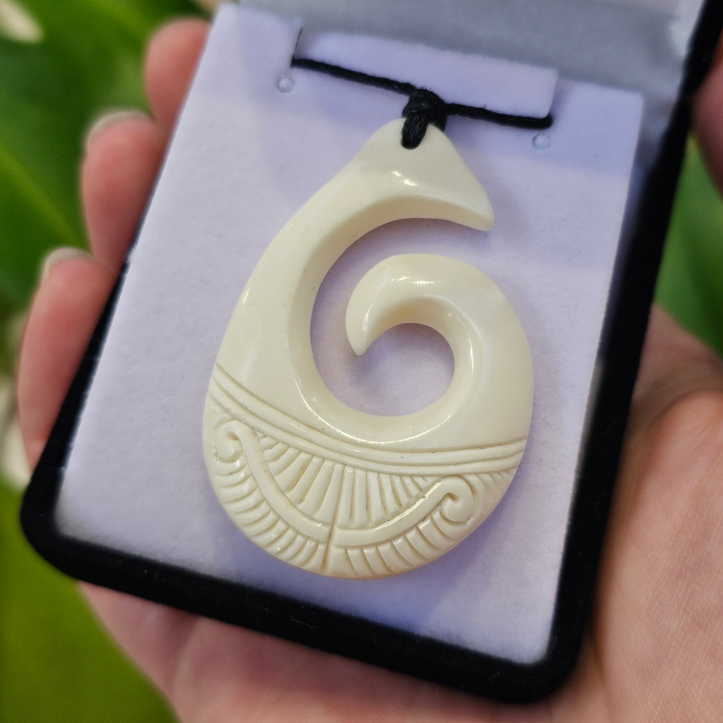 Handcarved Bone Pendant - Hei Matau (Fish Hook)