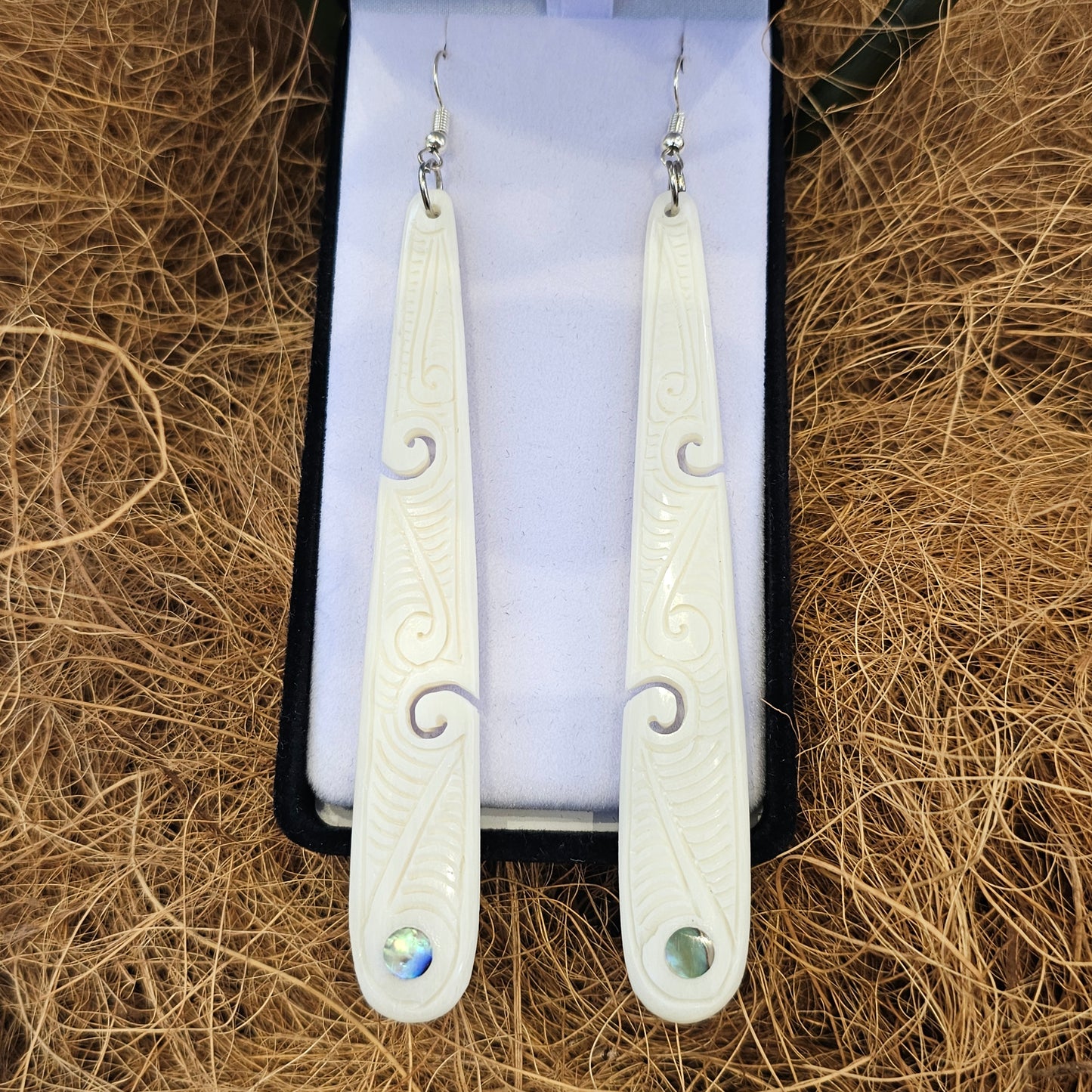 Long Bone Earrings - Koru - Rivendell Shop