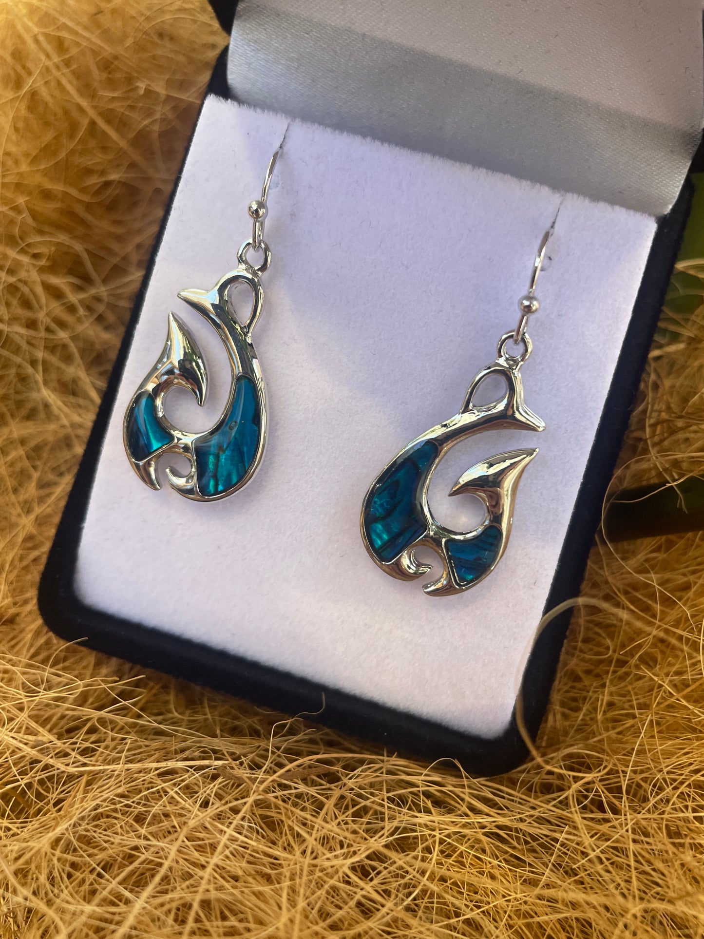 Paua Earrings - Hei Matau (Fish Hook) - Rivendell Shop