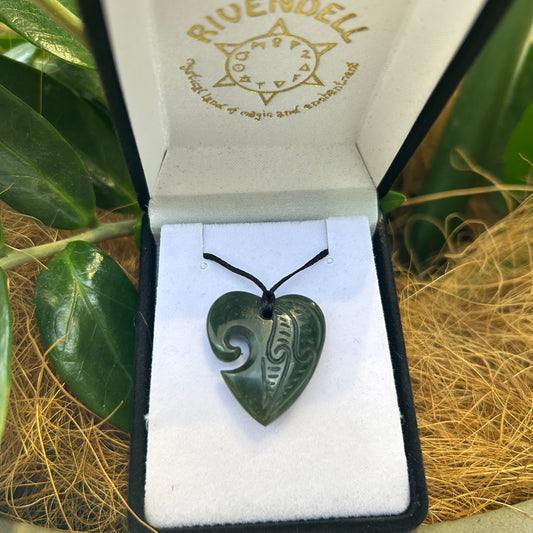 Heart Greenstone Pendant Carving with Koru Indentation