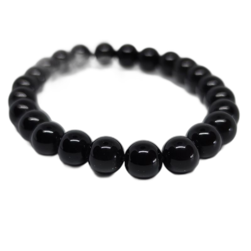 Black Obsidian Round Bead Crystal Bracelet — AI bg-remove
