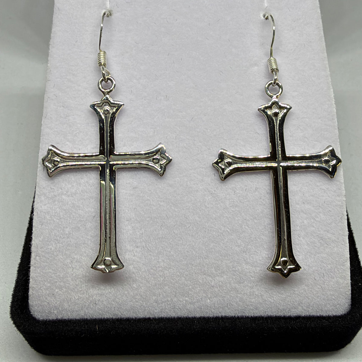 Embossed Silver Cross Earrings - Rivendell Shop
