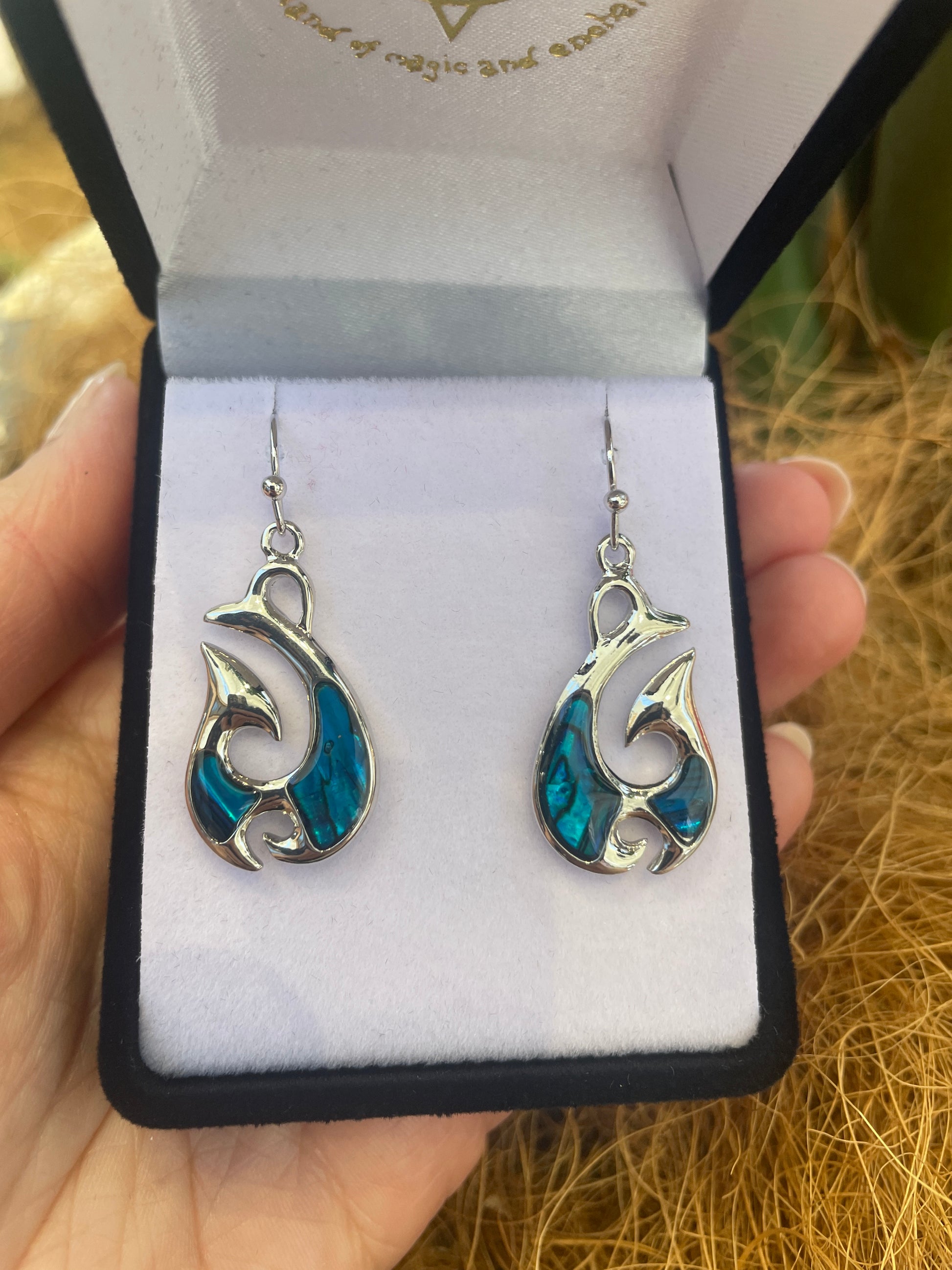 Paua Earrings - Hei Matau (Fish Hook) - Rivendell Shop