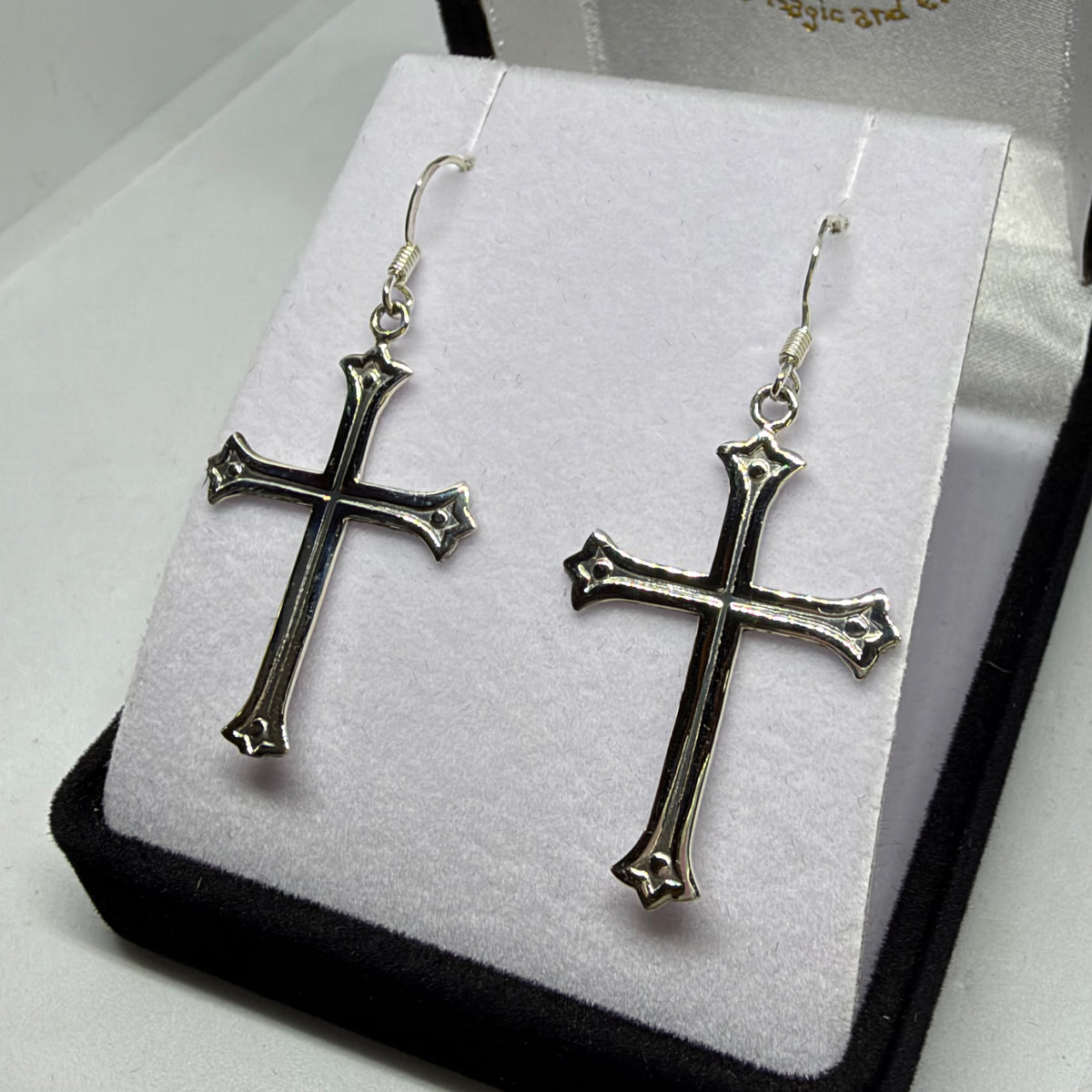 Embossed Silver Cross Earrings - Rivendell Shop
