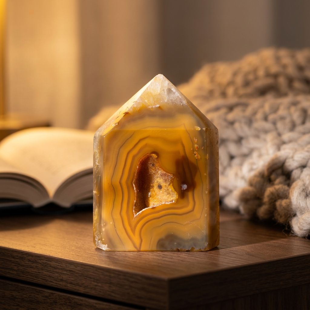 Agate standing piece — AI lifestyle-cozy-lamplight