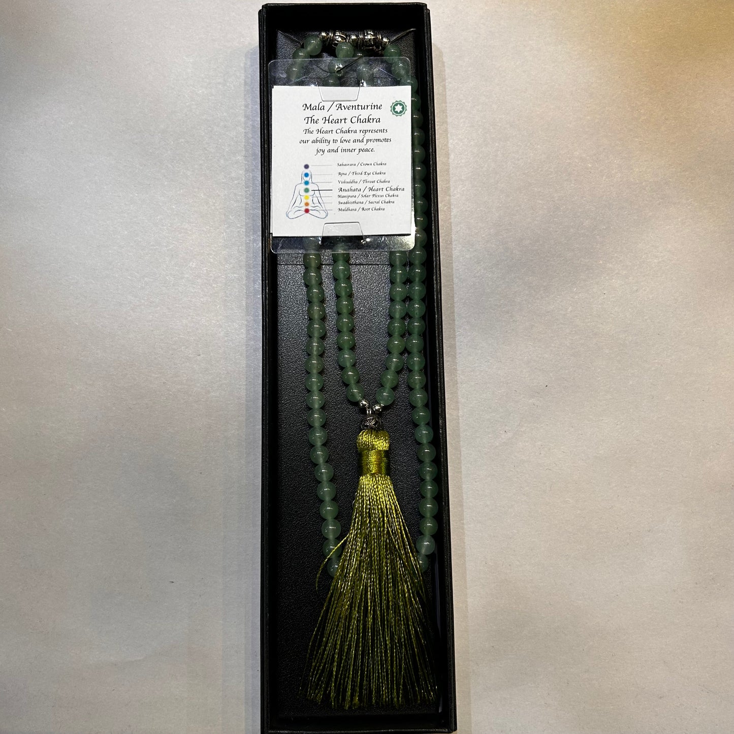 Aventurine Mala beads with Chakra Charm- 108 Beads - Rivendell Shop