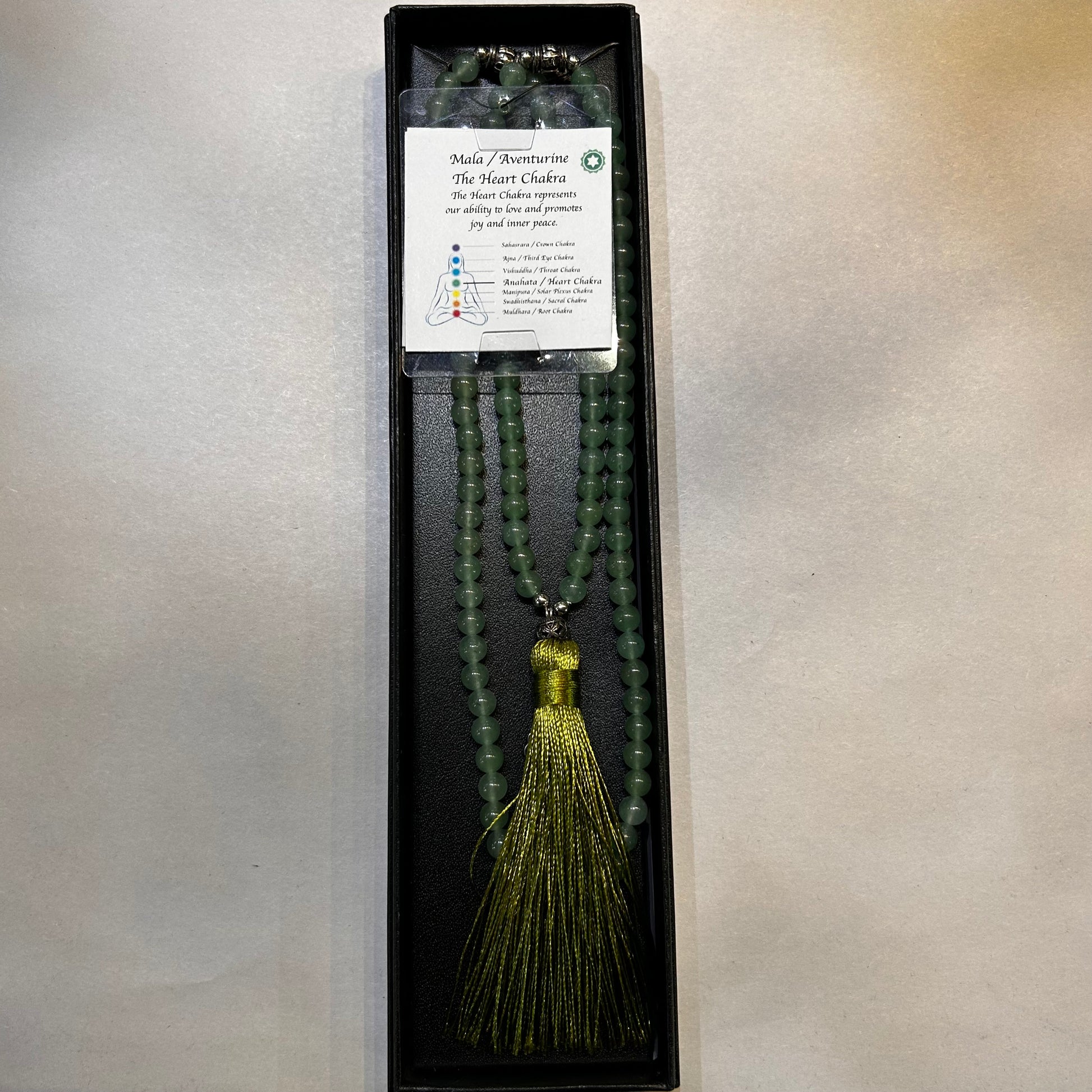 Aventurine Mala beads with Chakra Charm- 108 Beads - Rivendell Shop