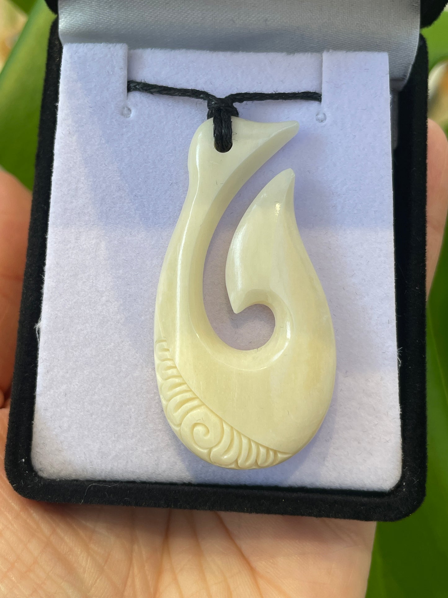 Handcarved Bone Fish Hook Pendant - Hei Matau