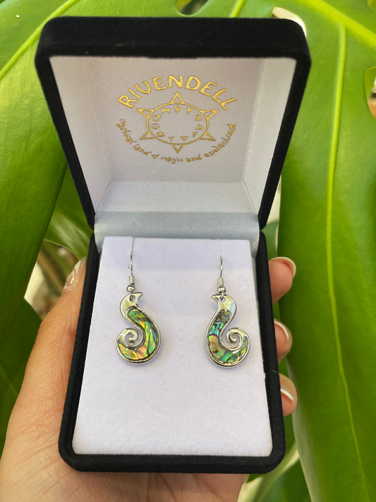 Paua Earrings - Hei Matau (Fish Hook) - Rivendell Shop