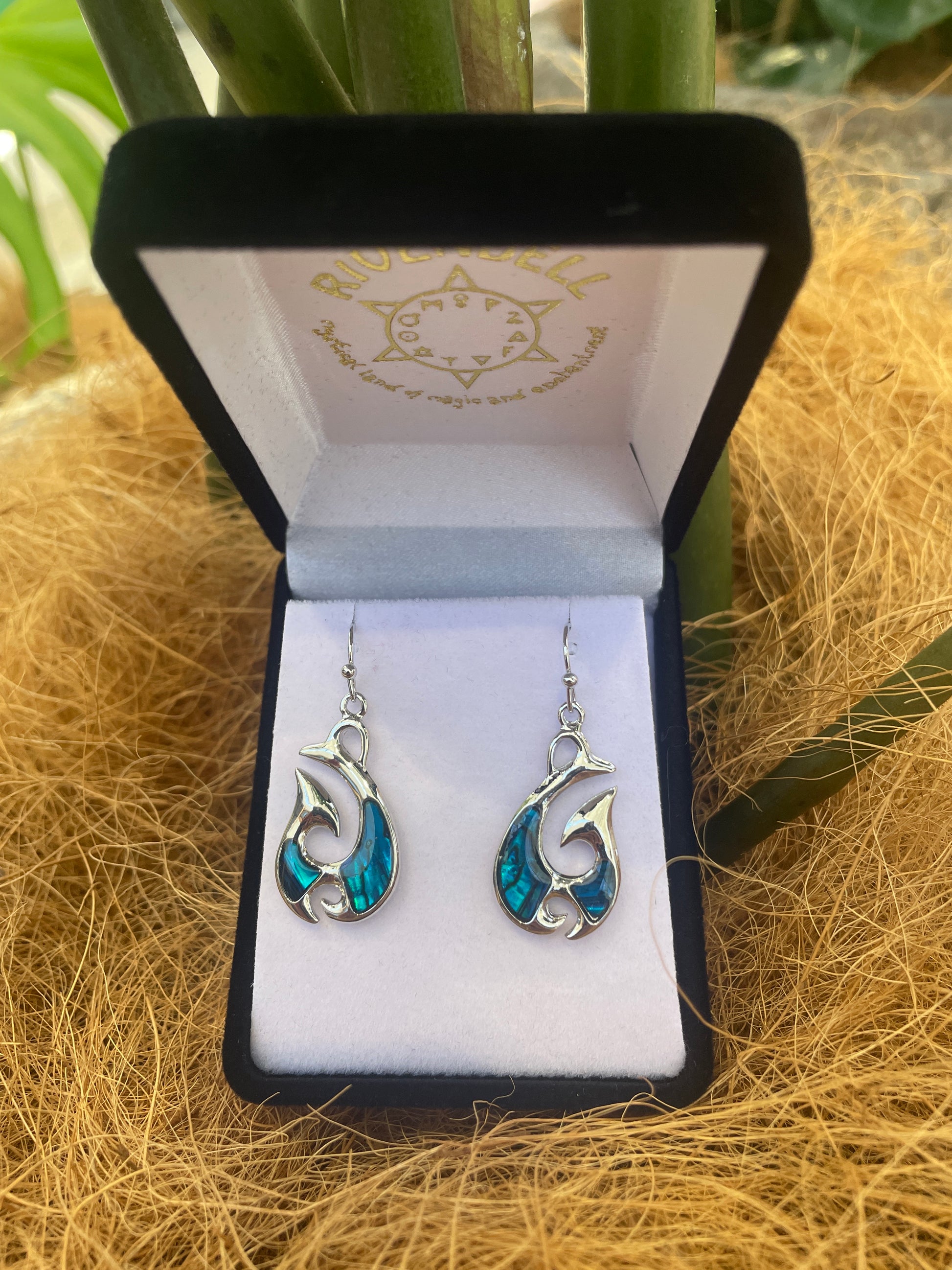 Paua Earrings - Hei Matau (Fish Hook) - Rivendell Shop