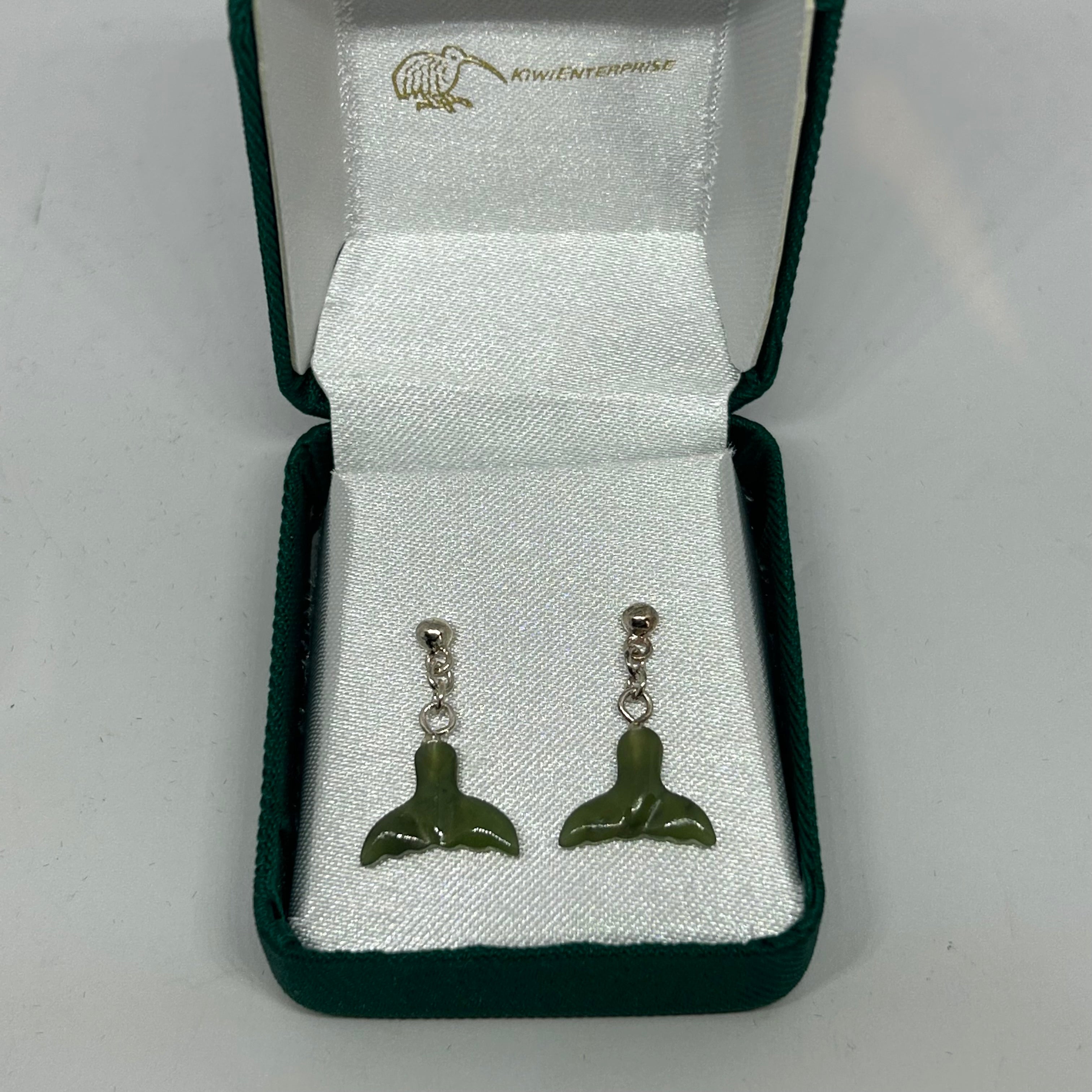 Greenstone Whale Tail Earrings