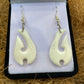 Handcarved Bone Fish Hook Earrings - Hei Matau - Rivendell Shop