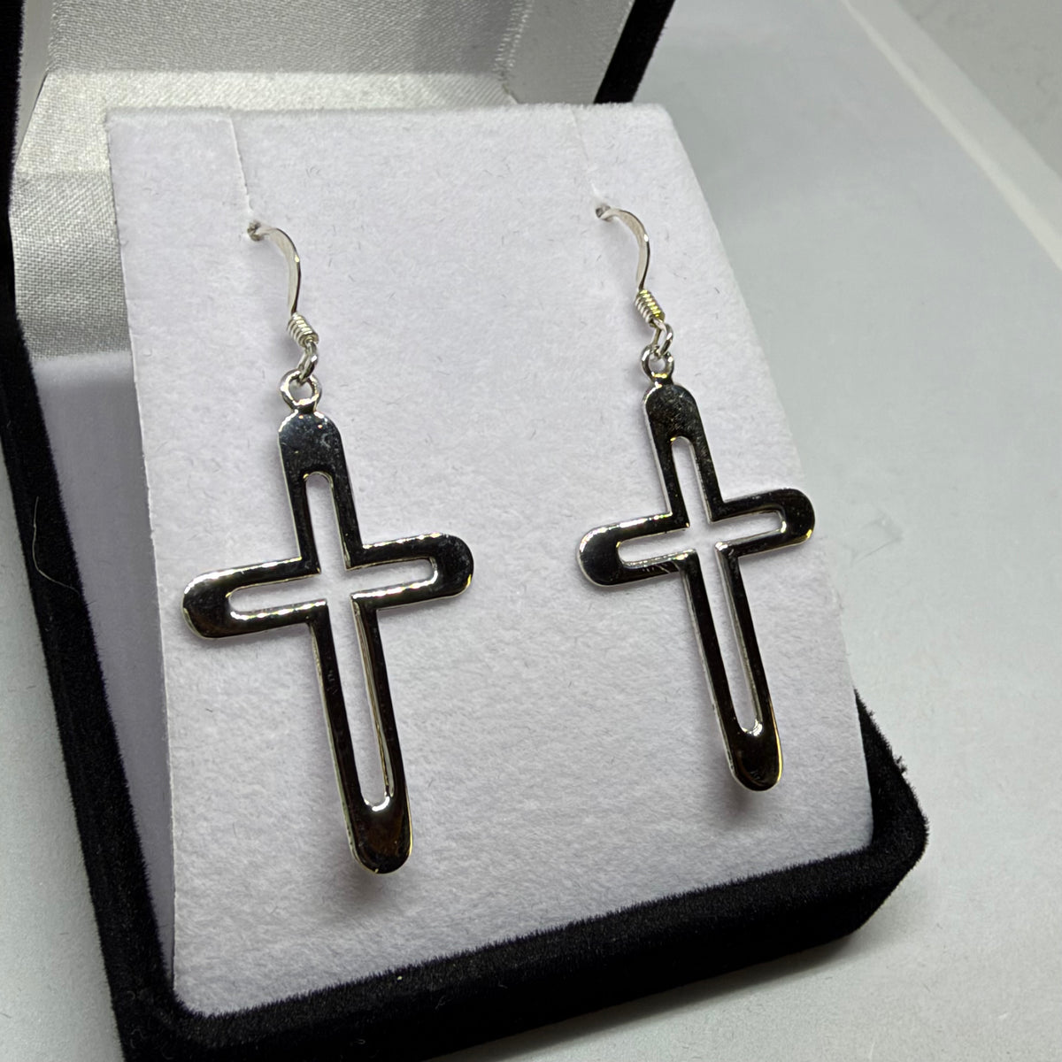 Drop Earrings Silver - Open Cross - Rivendell Shop