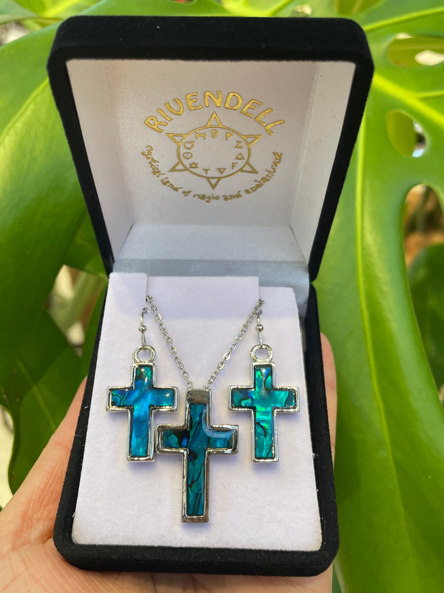 Paua Pendant & Earrings Set - Cross - Rivendell Shop