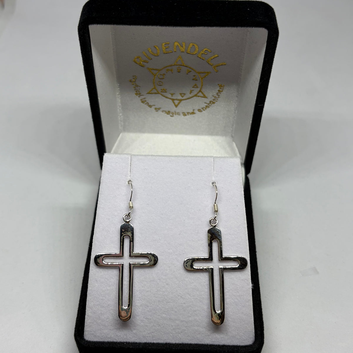 Drop Earrings Silver - Open Cross - Rivendell Shop