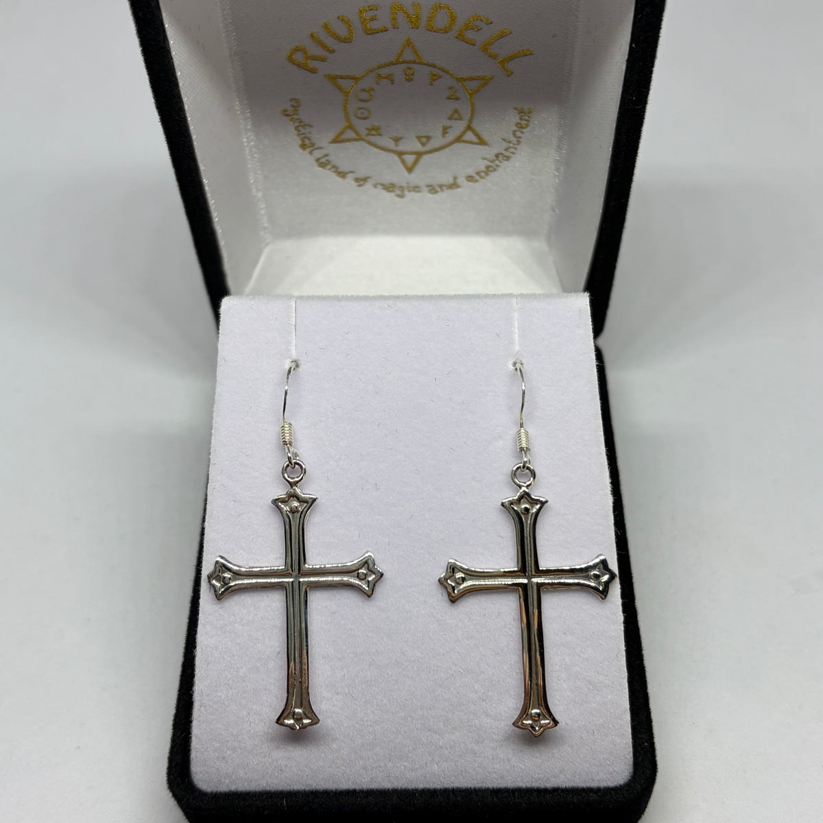 Embossed Silver Cross Earrings - Rivendell Shop