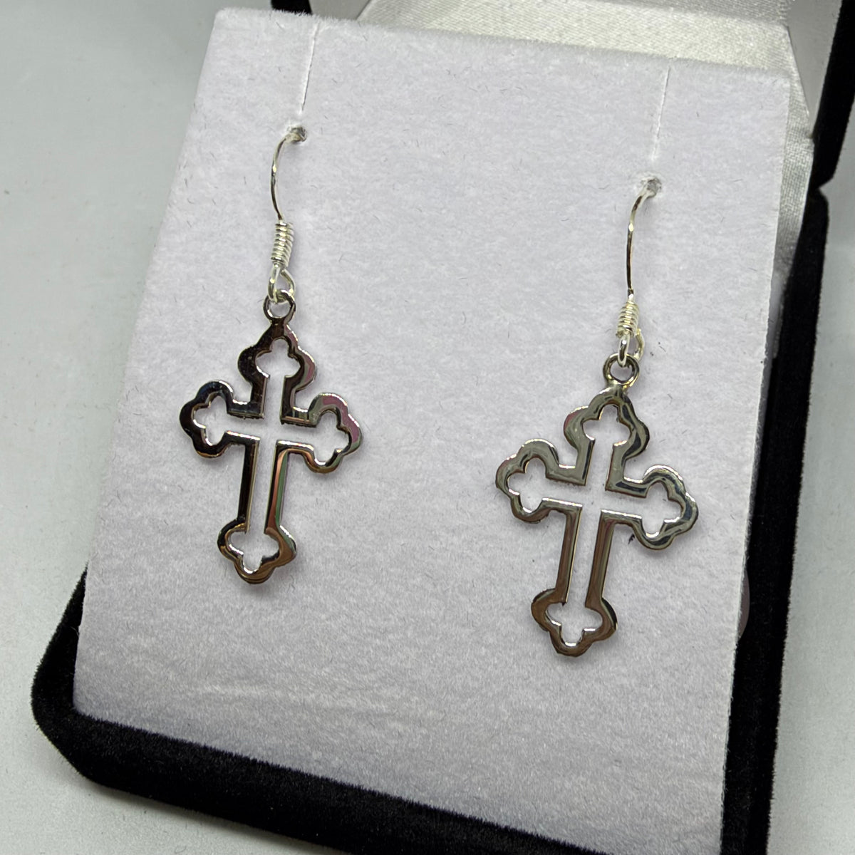 Cross Drop Earrings in 925 Sterling Silver by- Open Cross - Rivendell Shop