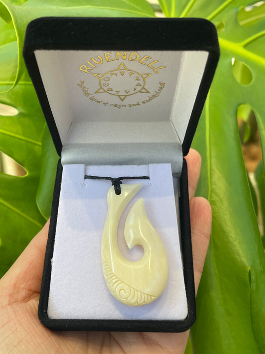 Handcarved Bone Fish Hook Pendant - Hei Matau