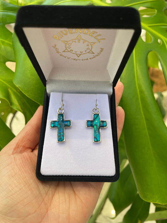 Paua Earrings - Cross - Rivendell Shop