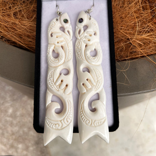 Manaia Long Bone Earrings - Rivendell Shop