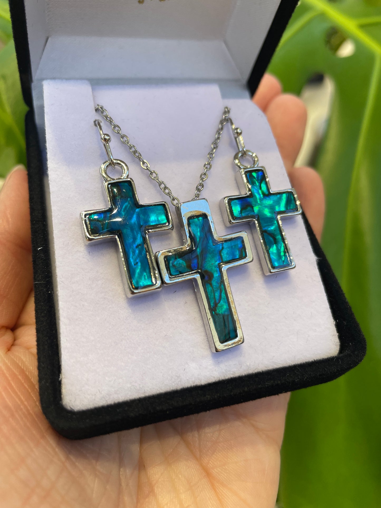 Paua Pendant & Earrings Set - Cross - Rivendell Shop