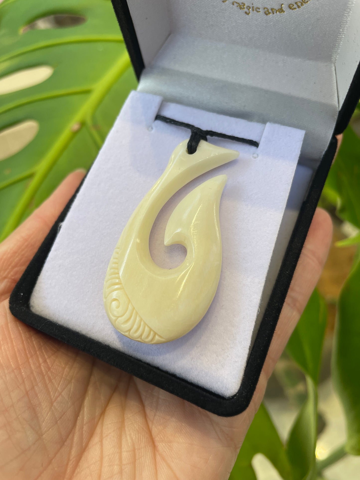 Handcarved Bone Fish Hook Pendant - Hei Matau