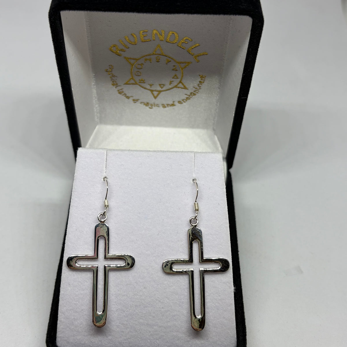 Drop Earrings Silver - Open Cross - Rivendell Shop
