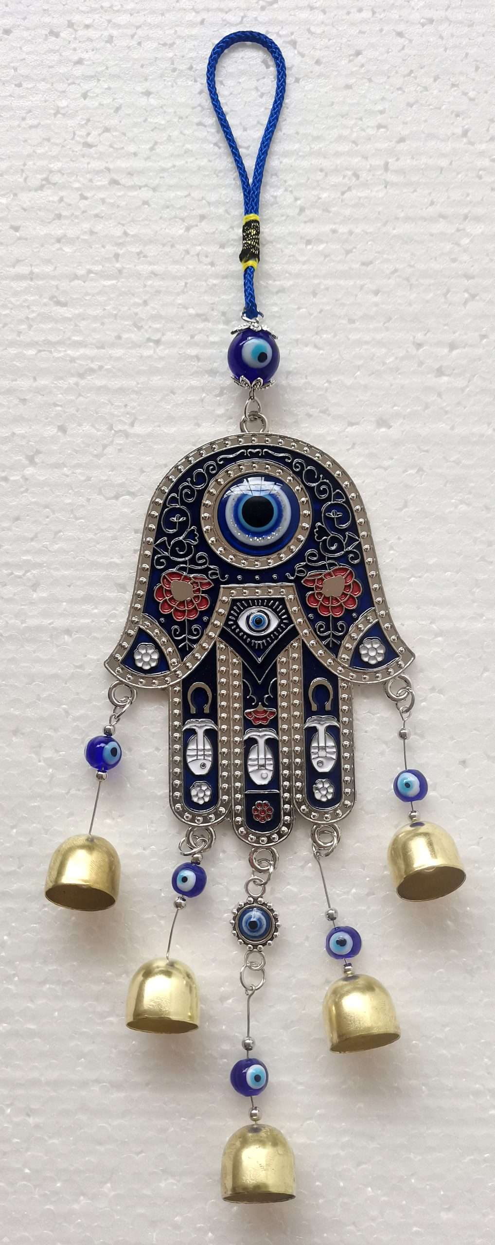 Hamsa Hanging Ornament with Bells and Evil Eye - Rivendell Shop