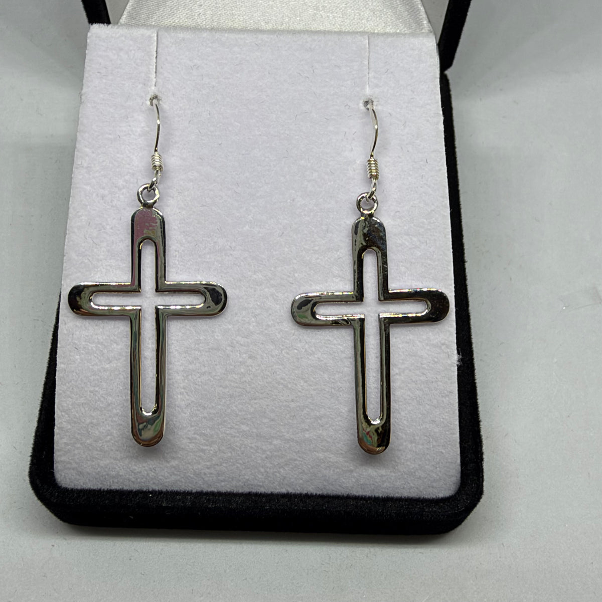 Drop Earrings Silver - Open Cross - Rivendell Shop