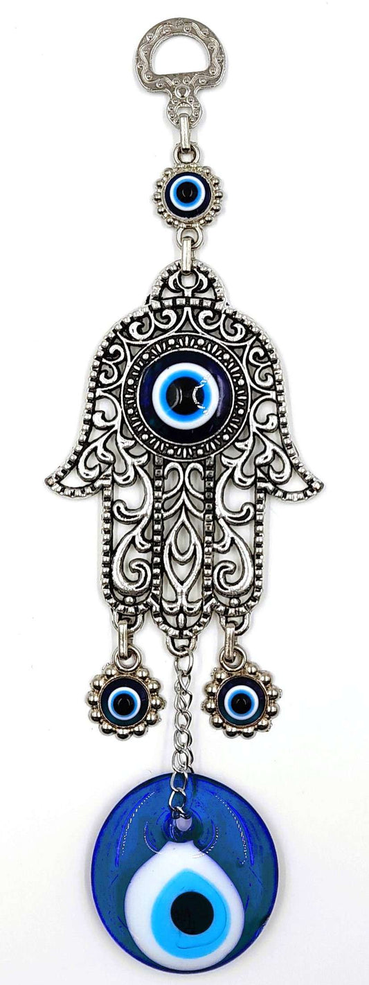 Hamsa Evil Eye Metal and Glass Wall Hanging