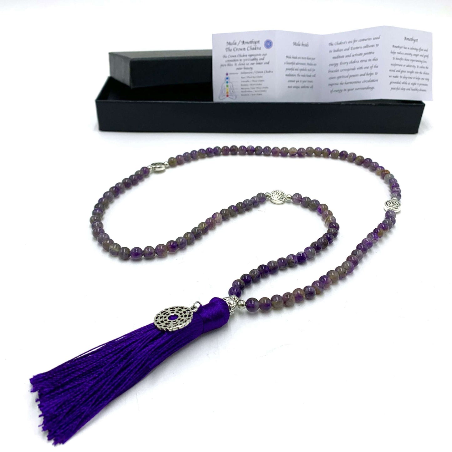 Amethyst Mala beads with Chakra Charm- 108 Beads - Rivendell Shop