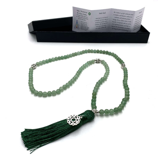 Aventurine Mala beads with Chakra Charm- 108 Beads - Rivendell Shop